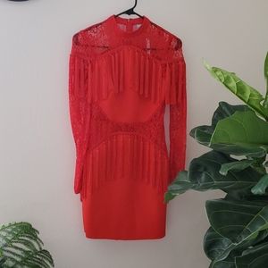 Red tassel lace dress